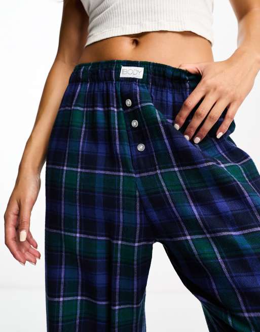 Cotton On flannel boyfriend boxer style pajama bottoms in green plaid