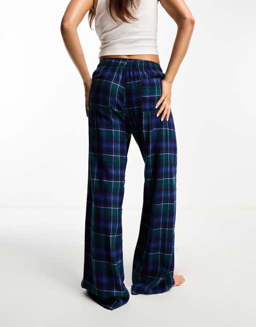 Cotton On flannel boyfriend boxer style pajama bottoms in navy green check