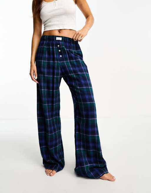 Cotton On flannel boyfriend boxer style pyjama bottoms in navy green check , 2 of 4
