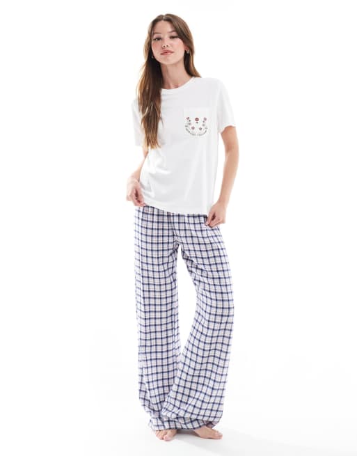 Cotton On flannel boyfriend pyjama pants in blue check 