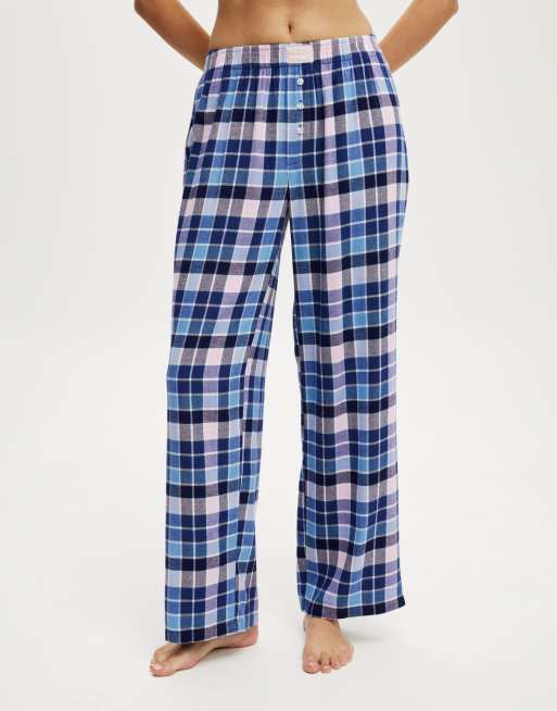 Cotton On Flannel wide leg pant in blue/ pink thomas check ASOS