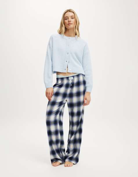 Cotton On Flannel wide leg pant in blue - view 1