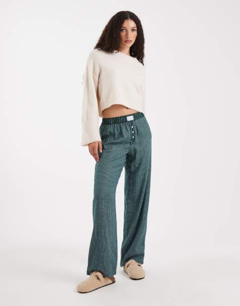 Cotton On flannel wide leg pant in pine green check - view 1
