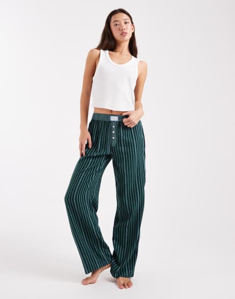 Cotton On flannel wide leg pant in pine green stripe - view 1