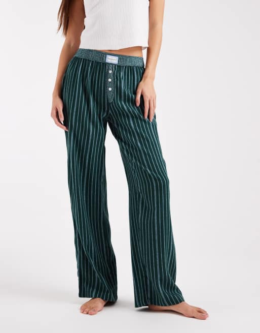 Cotton On flannel wide leg pant in pine green stripe, 4 of 4