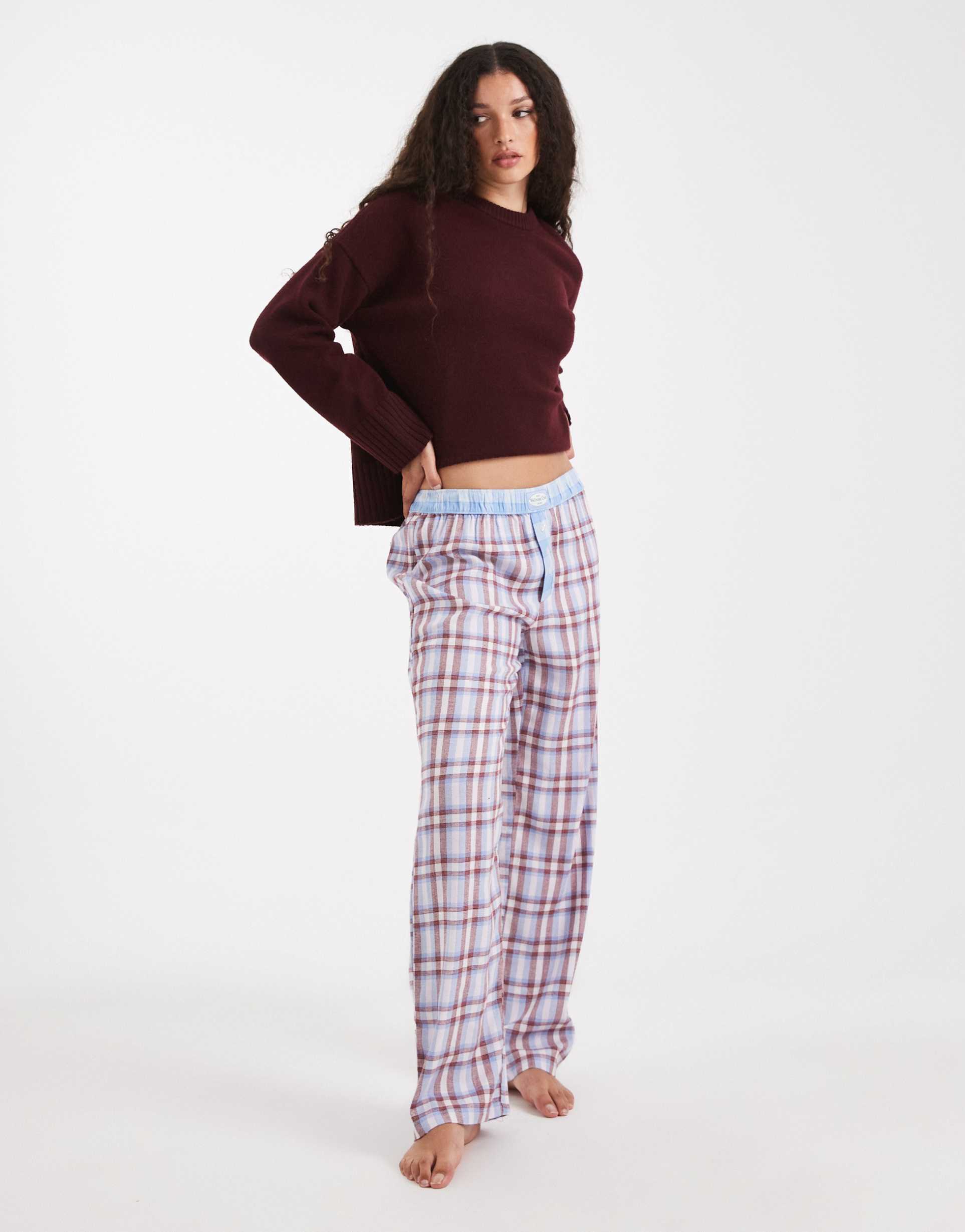 cotton on flannel wide leg pant in pink evie check