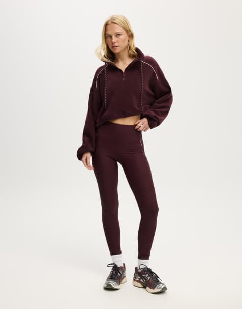 Cotton On Fleece lined full length tight in burgundy - view 1