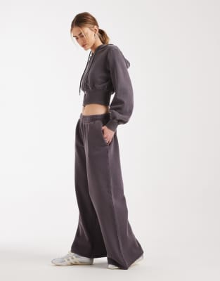 Cotton On Fleece Wide Leg Sweatpant In Gray