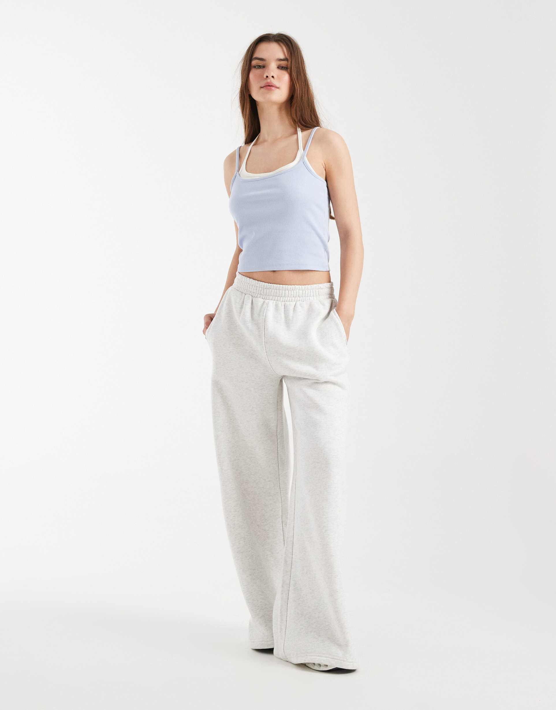 cotton on fleece wide leg sweatpants in cloud gray