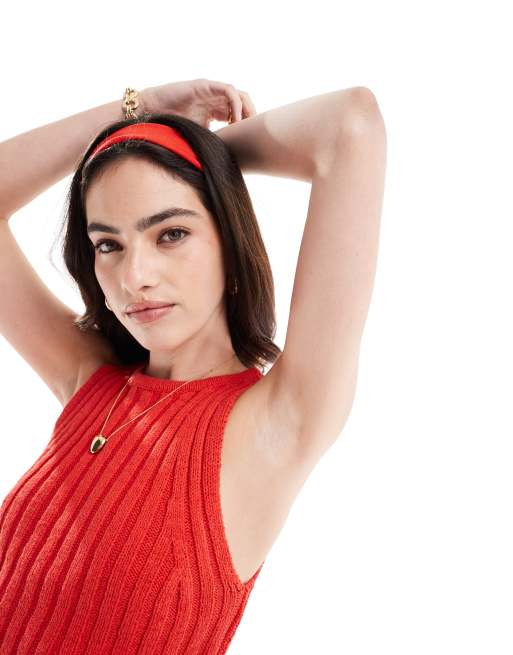 Cotton On - Float Your Boat - Top senza maniche in maglia rossa a coste
