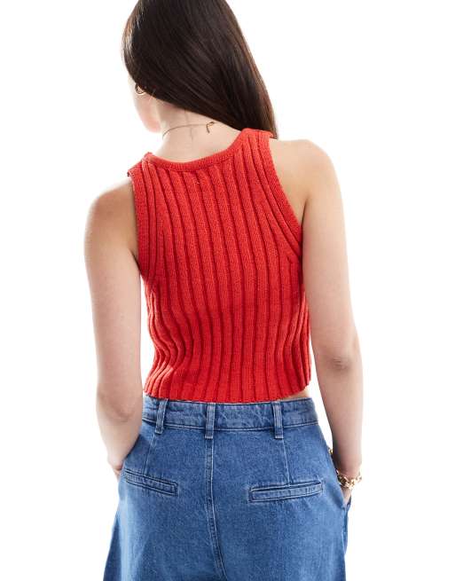 Cotton On - Float Your Boat - Top senza maniche in maglia rossa a coste