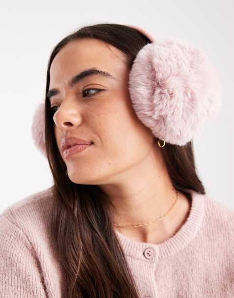 Cotton On fluffy ear muffs in blush - view 1