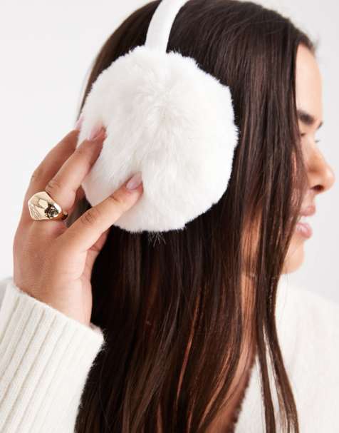 Cotton On fluffy earmuffs in ecru - view 1