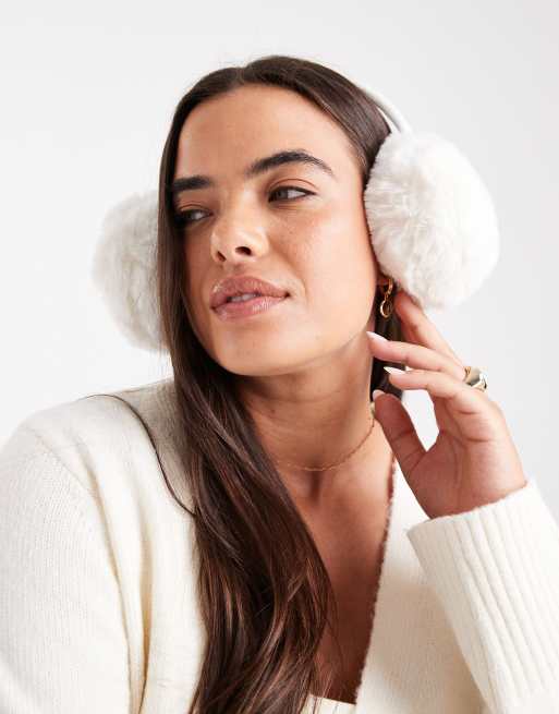Cotton On fluffy earmuffs in ecru | ASOS display picture 1