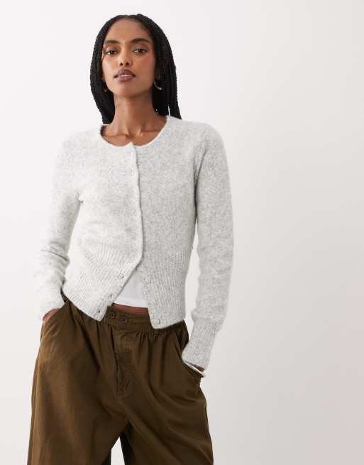 Cotton On fluffy knitted cardigan in light grey marle, 2 of 4