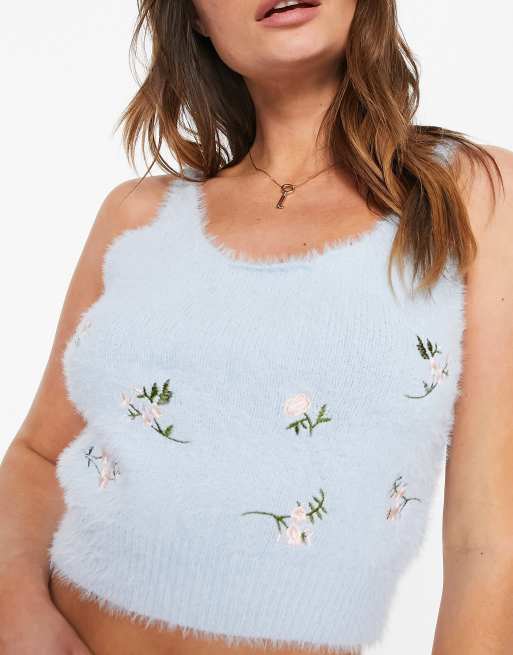 Cotton On fluffy lounge tank in blue floral (part of a set) 