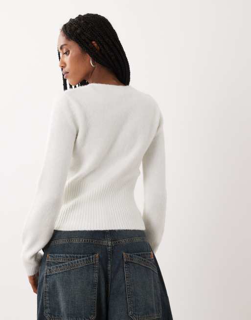 Cotton On fluffy strikket cardigan i coconut milk, 4 af 4