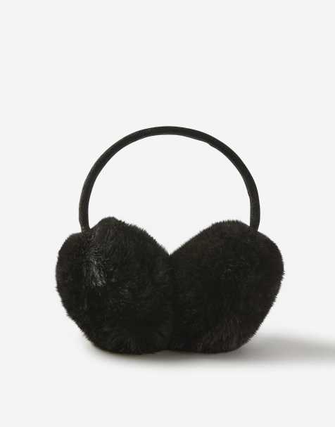 Cotton On Fluffy yarn ear muffs in black - view 1