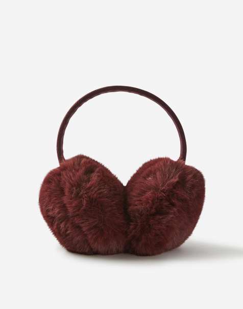 Cotton On Fluffy yarn ear muffs in burgundy - view 1