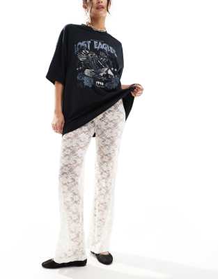 Cotton:On Cotton On fold over waist flare pants in sheer lace-White