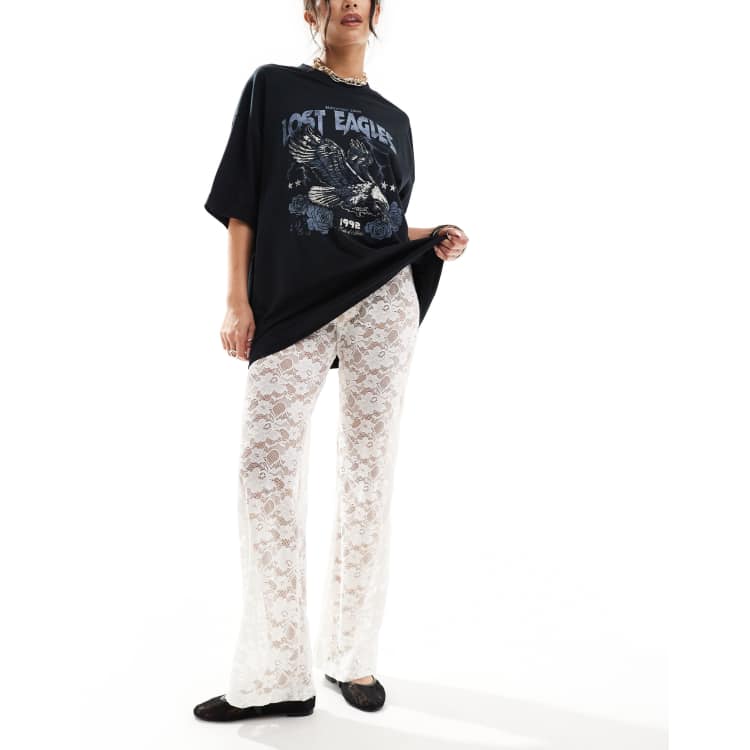 Cotton On fold over waist flare pants in sheer lace | ASOS