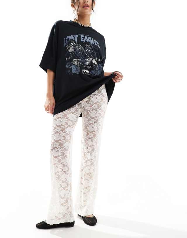 Cotton On fold over waist flare pants in sheer lace | ASOS