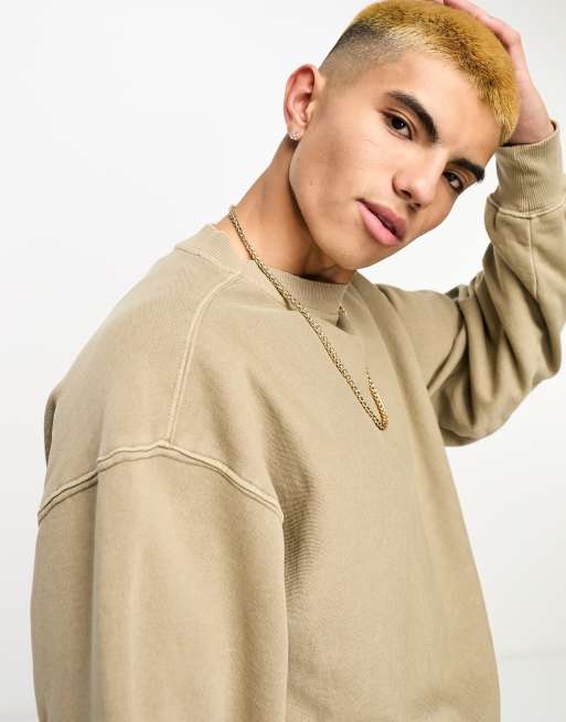 Cotton On - Forvasket gråbrun, afslappet og klassisk sweatshirt 
