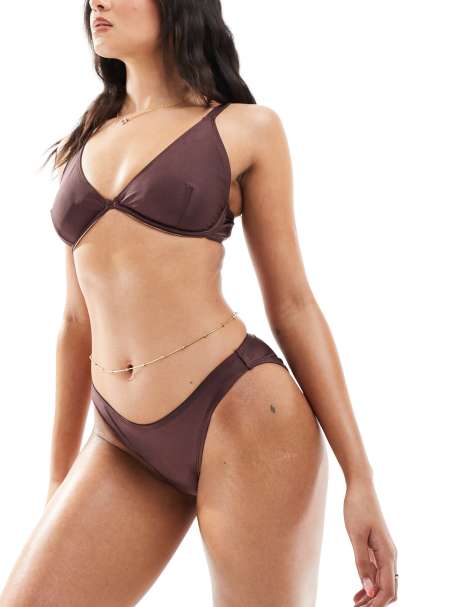 Cotton On full bikini bottoms in brown shimmer - view 1