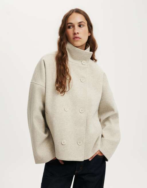 Cotton On Funnel neck coat in beige, 2 of 4