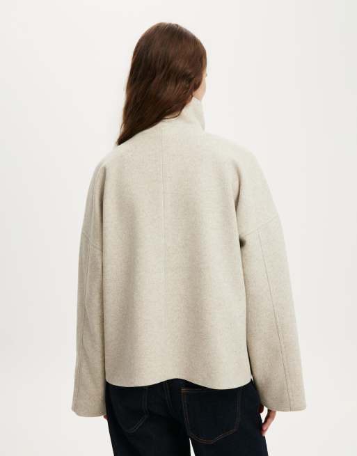 Cotton On Funnel neck coat in beige, 3 of 4