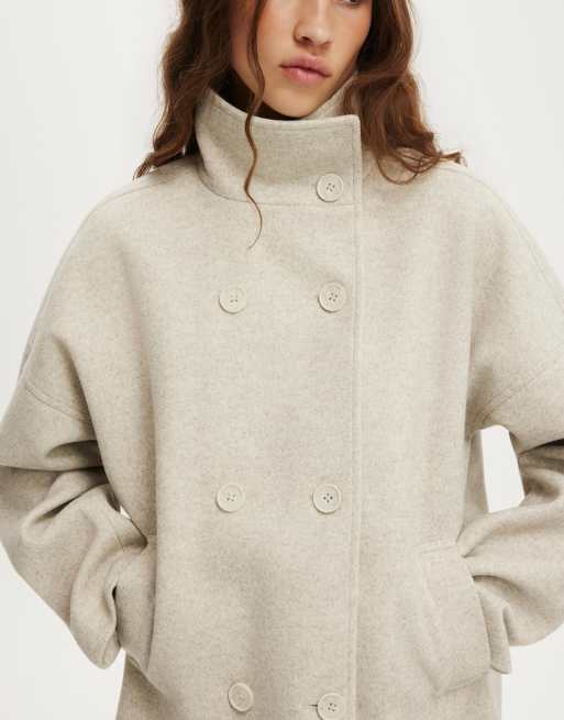 Cotton On Funnel neck coat in beige, 4 of 4