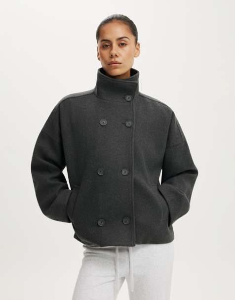 Cotton On Funnel neck coat in charcoal - view 1