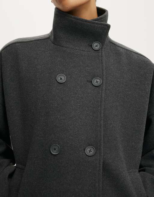 Cotton On Funnel neck coat in charcoal, 3 of 4