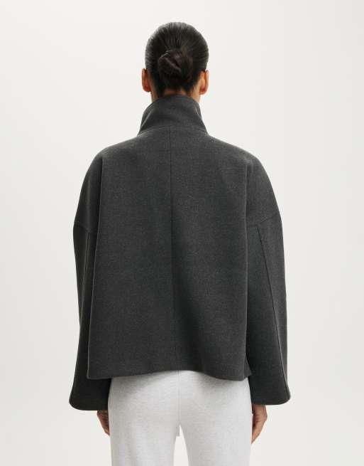 Cotton On Funnel neck coat in charcoal, 4 of 4