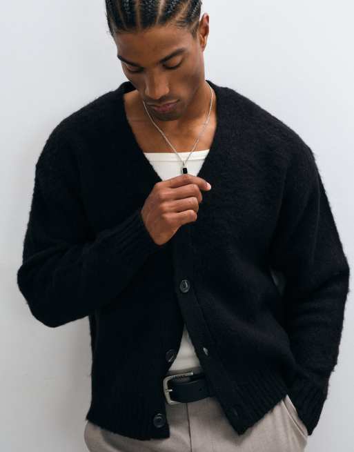 Cotton On fuzzy button down cropped cardigan in black, 2 of 5
