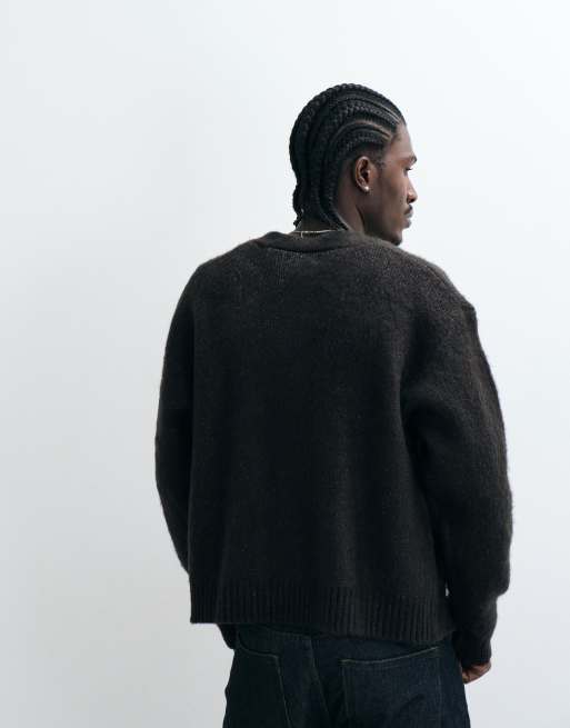 Cotton On fuzzy button down cropped cardigan in gray, 4 of 5