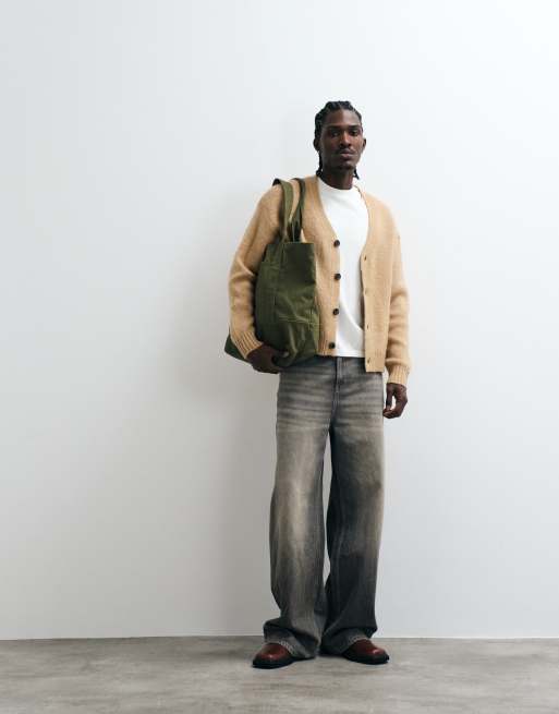 Cotton On fuzzy button down cropped cardigan in oatmeal, 3 of 5