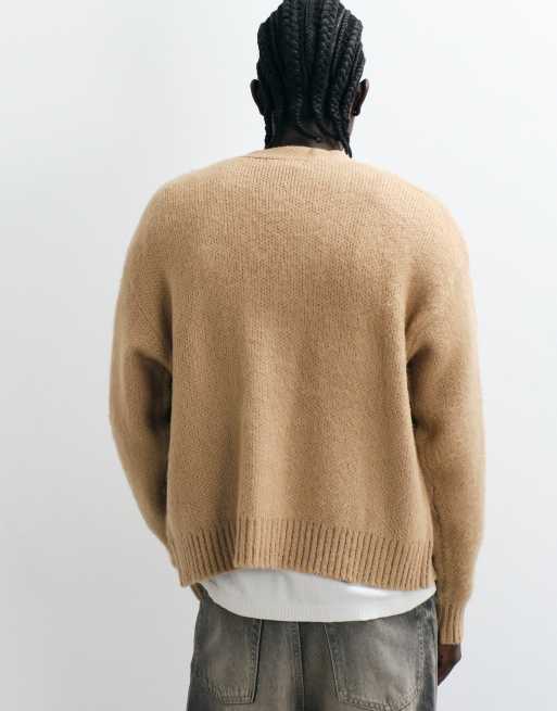 Cotton On fuzzy button down cropped cardigan in oatmeal, 5 of 5