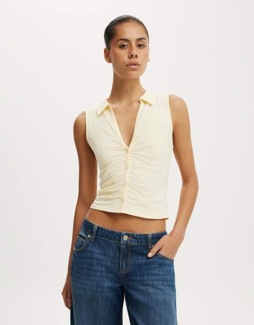 Cotton On Gathered front polo in beige, 2 of 4