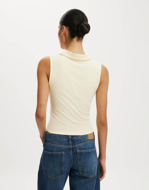 Cotton On Gathered front polo in beige, 4 of 4