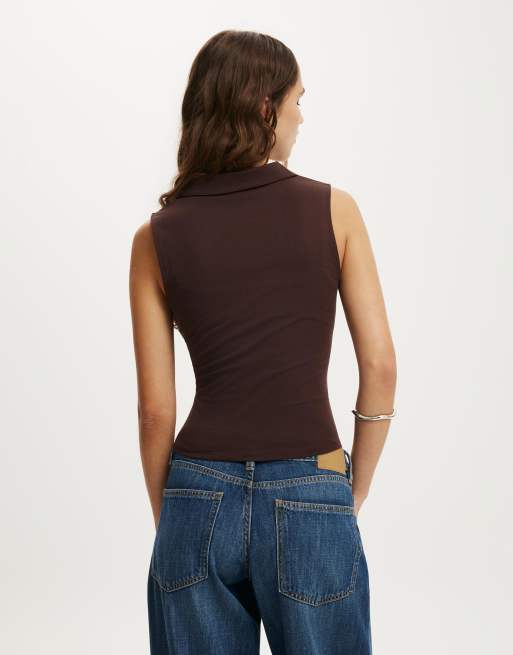 Cotton On Gathered front polo in brown, 4 of 4