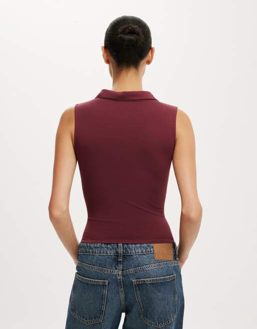 Cotton On Gathered front polo in burgundy, 4 of 4