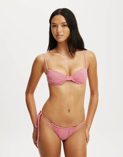 Cotton On Gathered thin strap balconette bikini top in red
