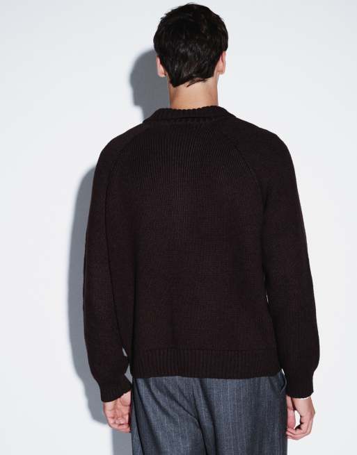 Cotton On gebreid bomberjack met ritssluiting in chocoladebruin, 3 van 9