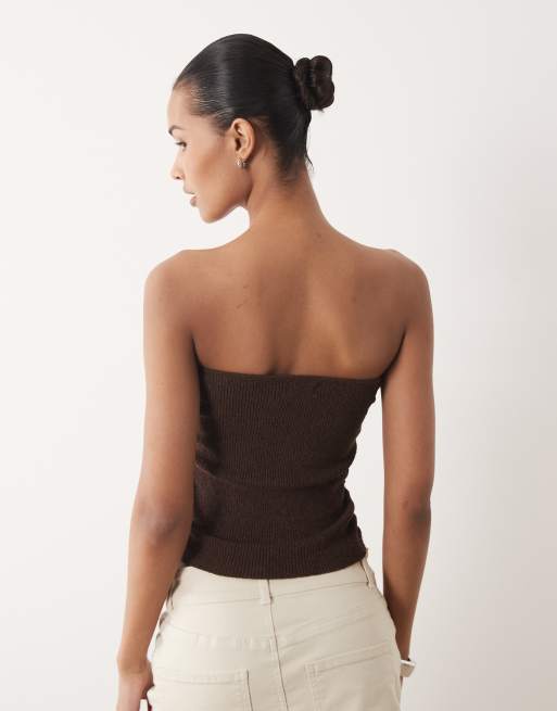 Cotton On - Gebreide bandeau-top met metalen accent in donkerbruin, 4 van 4