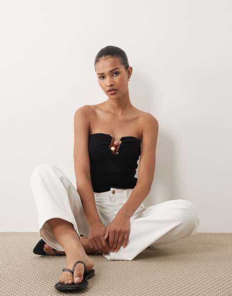 Cotton On - Gebreide bandeau-top met metalen afwerking in zwart - view 1