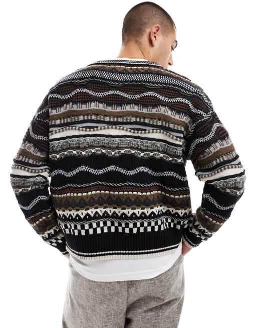 Cotton On - Gemengd gebreide vintage trui in zwart en bruin, 3 van 4