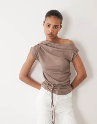 Cotton On Georgie Belted Off-shoulder Top In Brown