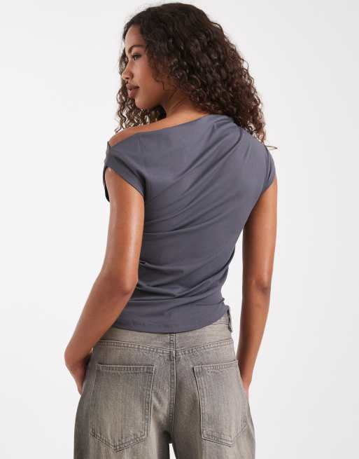Cotton On – Georgie – Ciemnoszary top z odsłoniętymi ramionami, 4 z 4