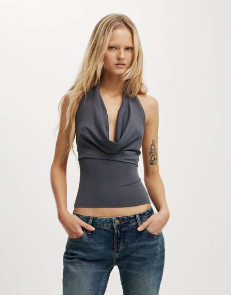 Cotton On Georgie cowl neck halter top in gray - view 1
